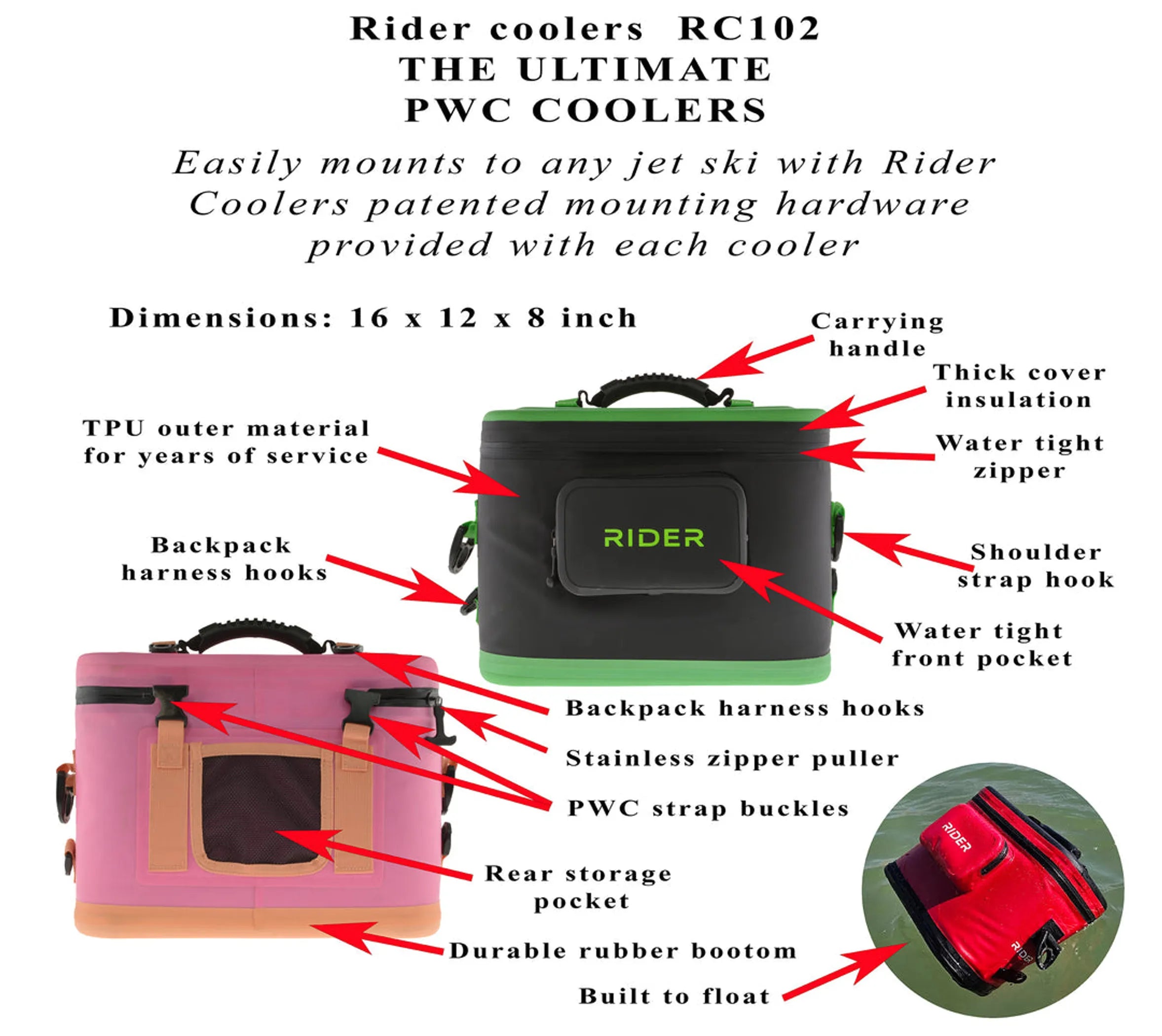 Large Jet Ski Coolers by Rider Coolers - Set Coolers, Fits All PWC's, Holds 10 Cans Each