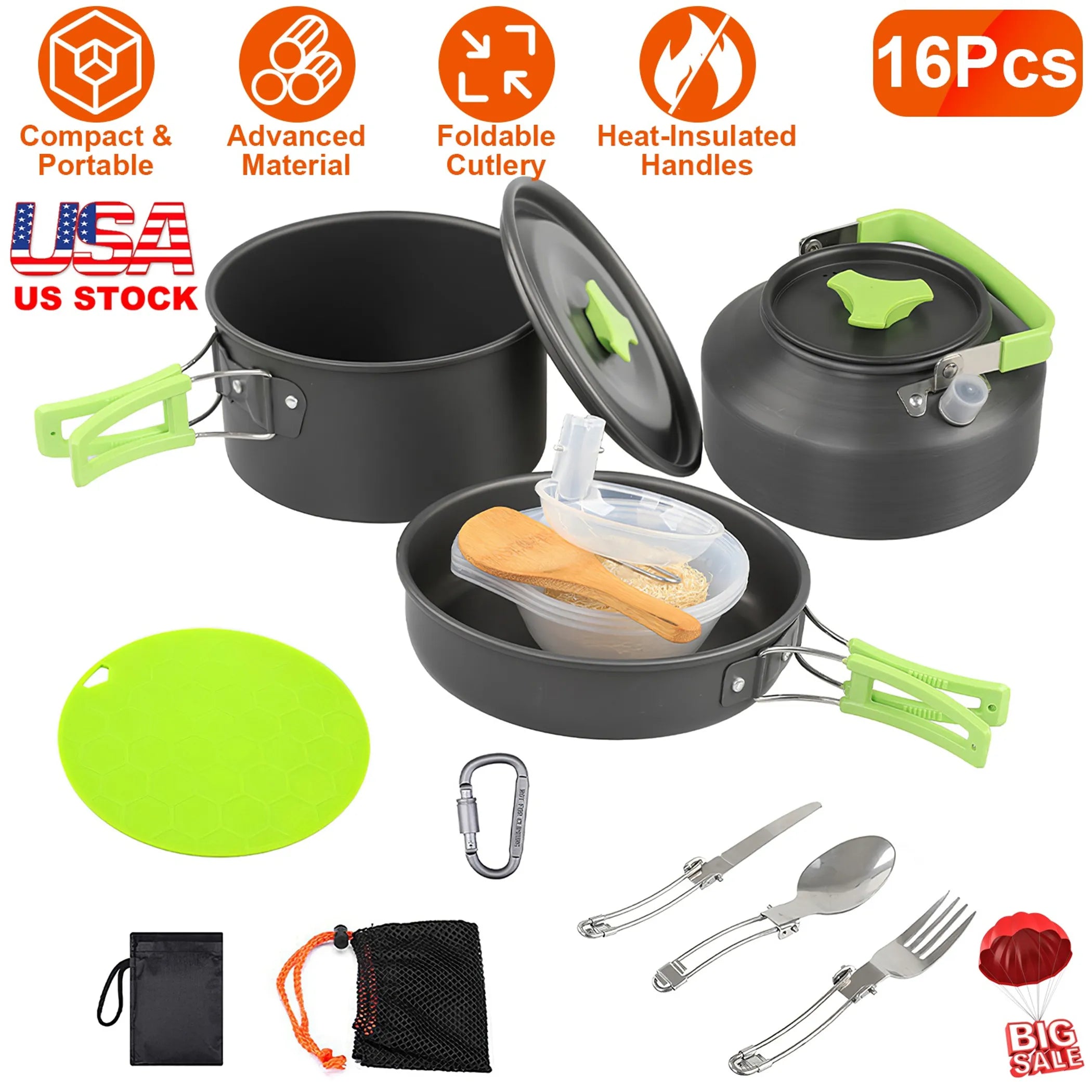 16Pcs Camping Cooking Ware Set
