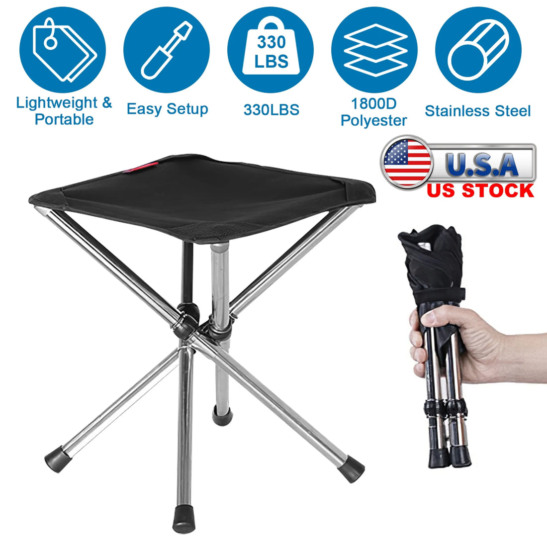 Foldable Camping Stool Retractable Portable Folding Chair