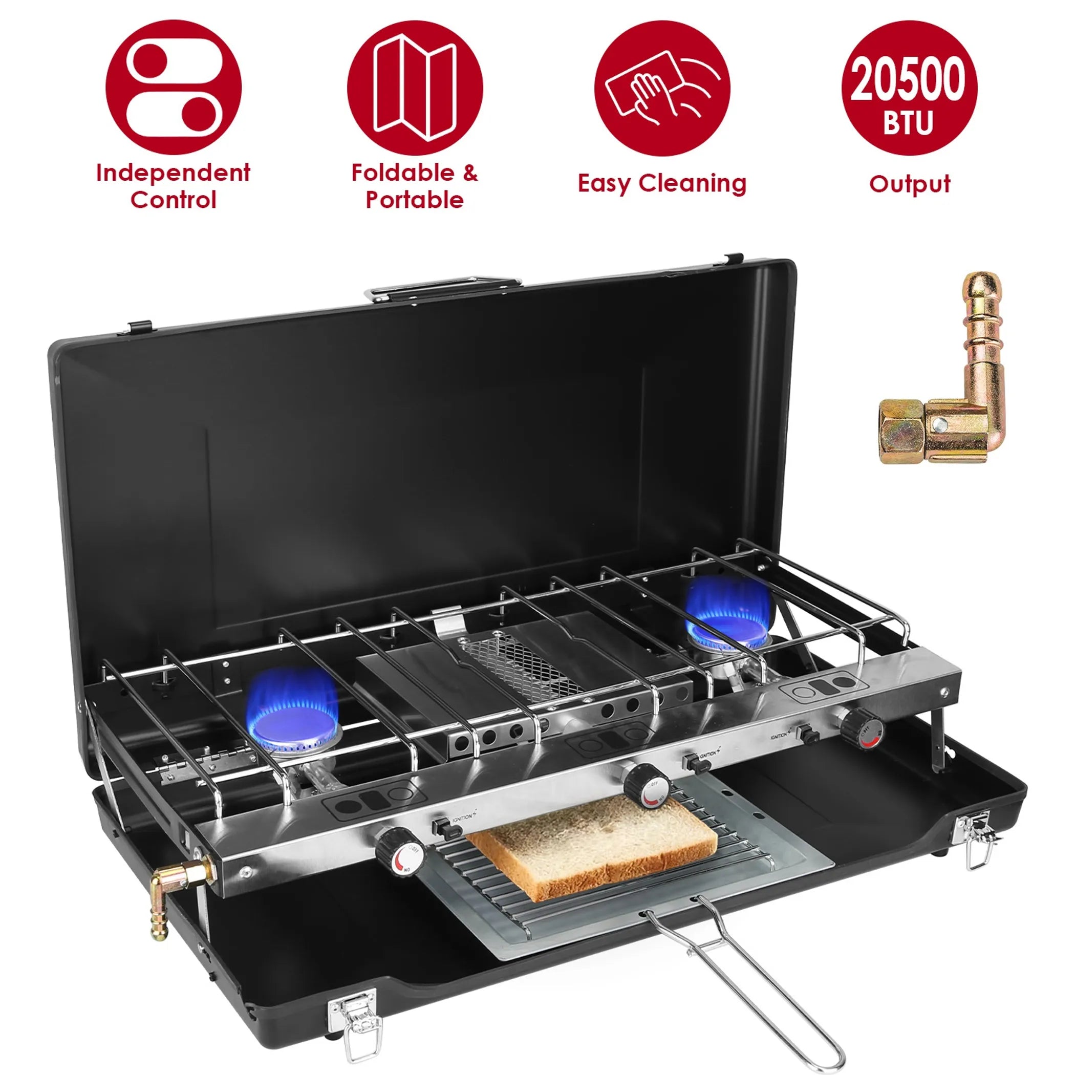3 Burner Camping Stove 20000 BTU Portable Foldable Propane Stove