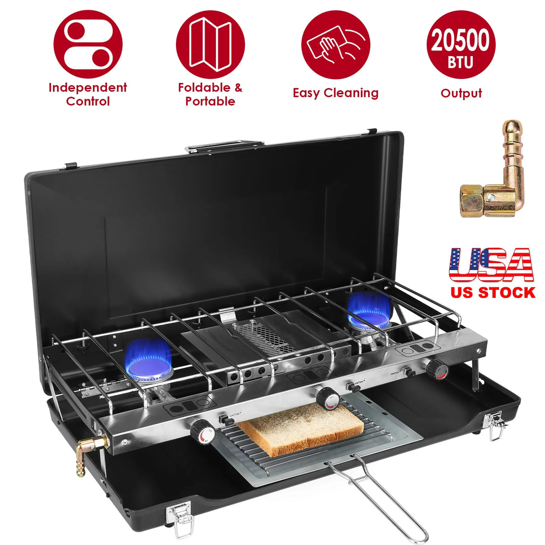 3 Burner Camping Stove 20000 BTU Portable Foldable Propane Stove