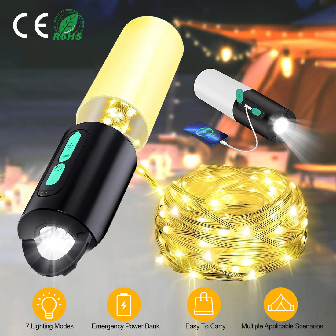 4 In 1 Rechargeable Camping String Light