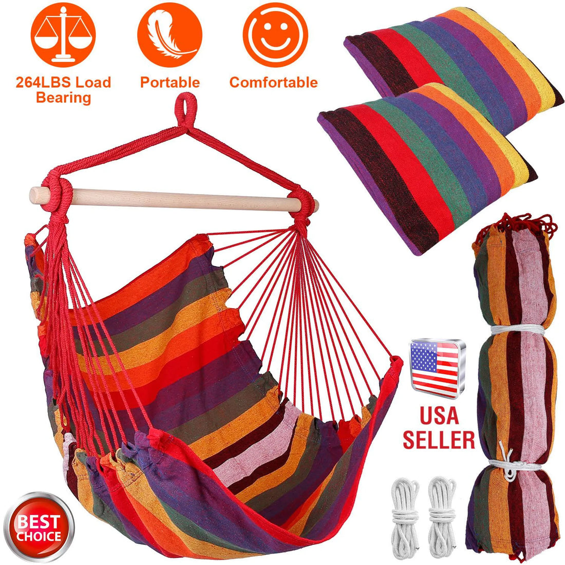 Hammock Hanging Chair Canvas Porch Patio Swing Seat