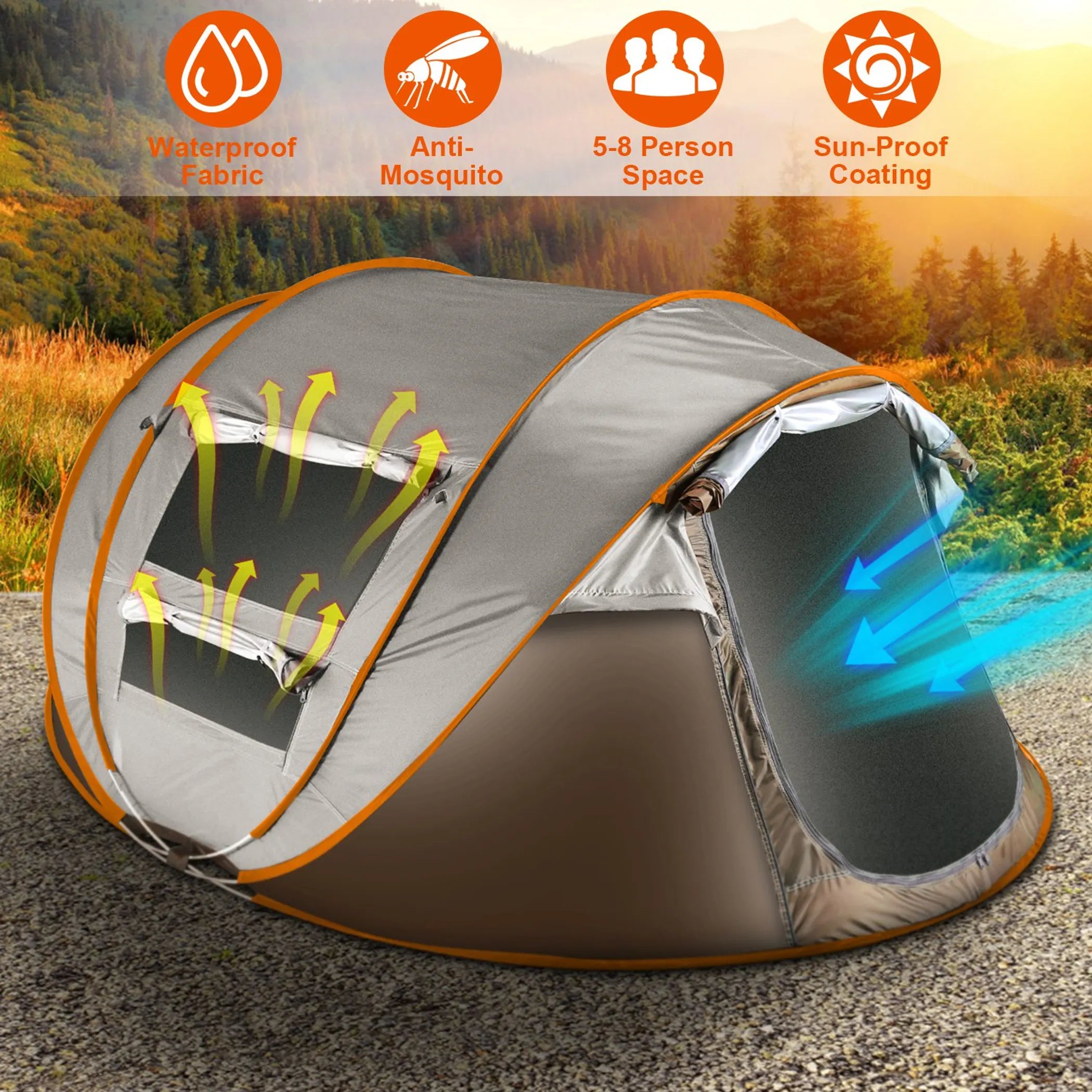 5-8 Person Pop Up Tent Automatic Setup Camping Tent