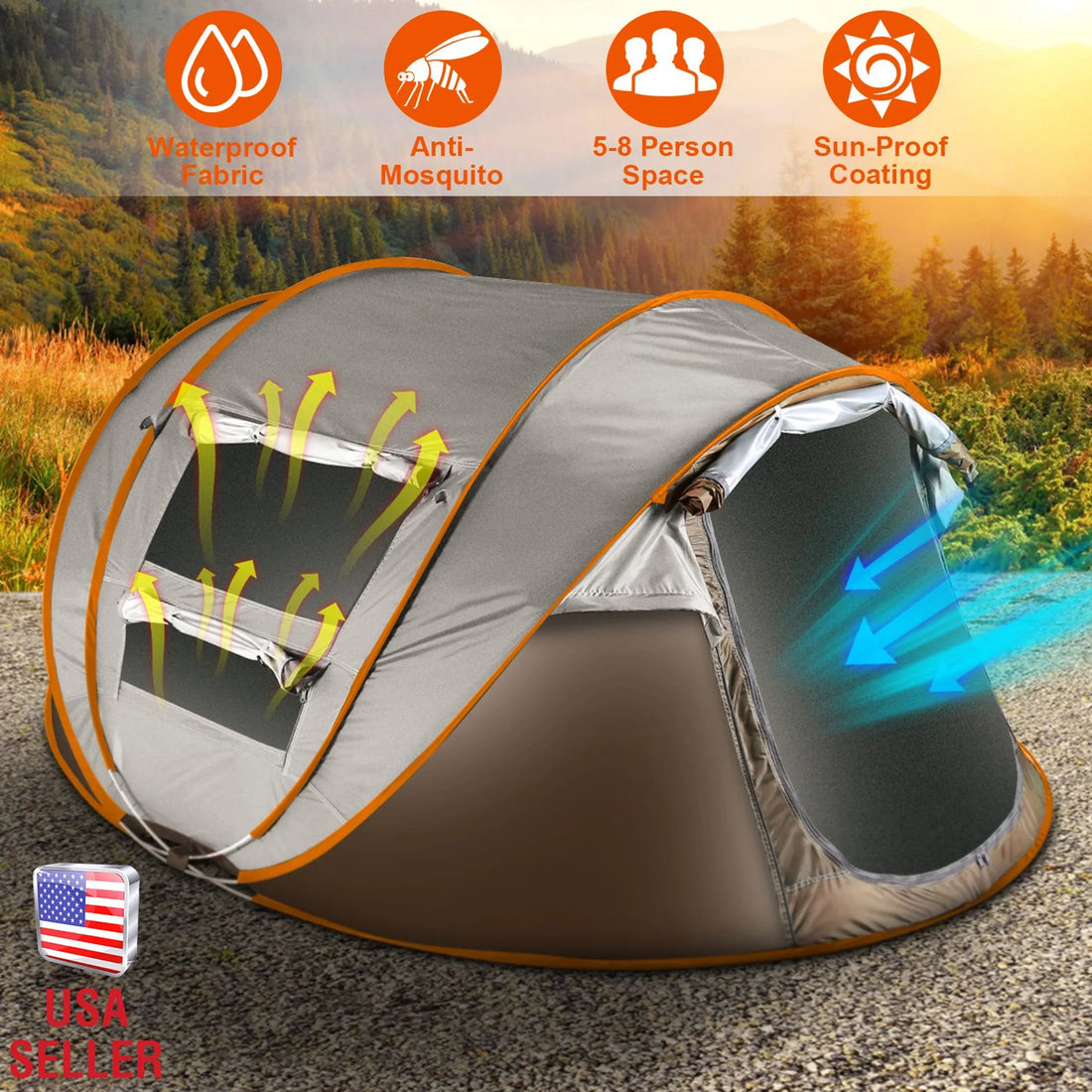 5-8 Person Pop Up Tent Automatic Setup Camping Tent