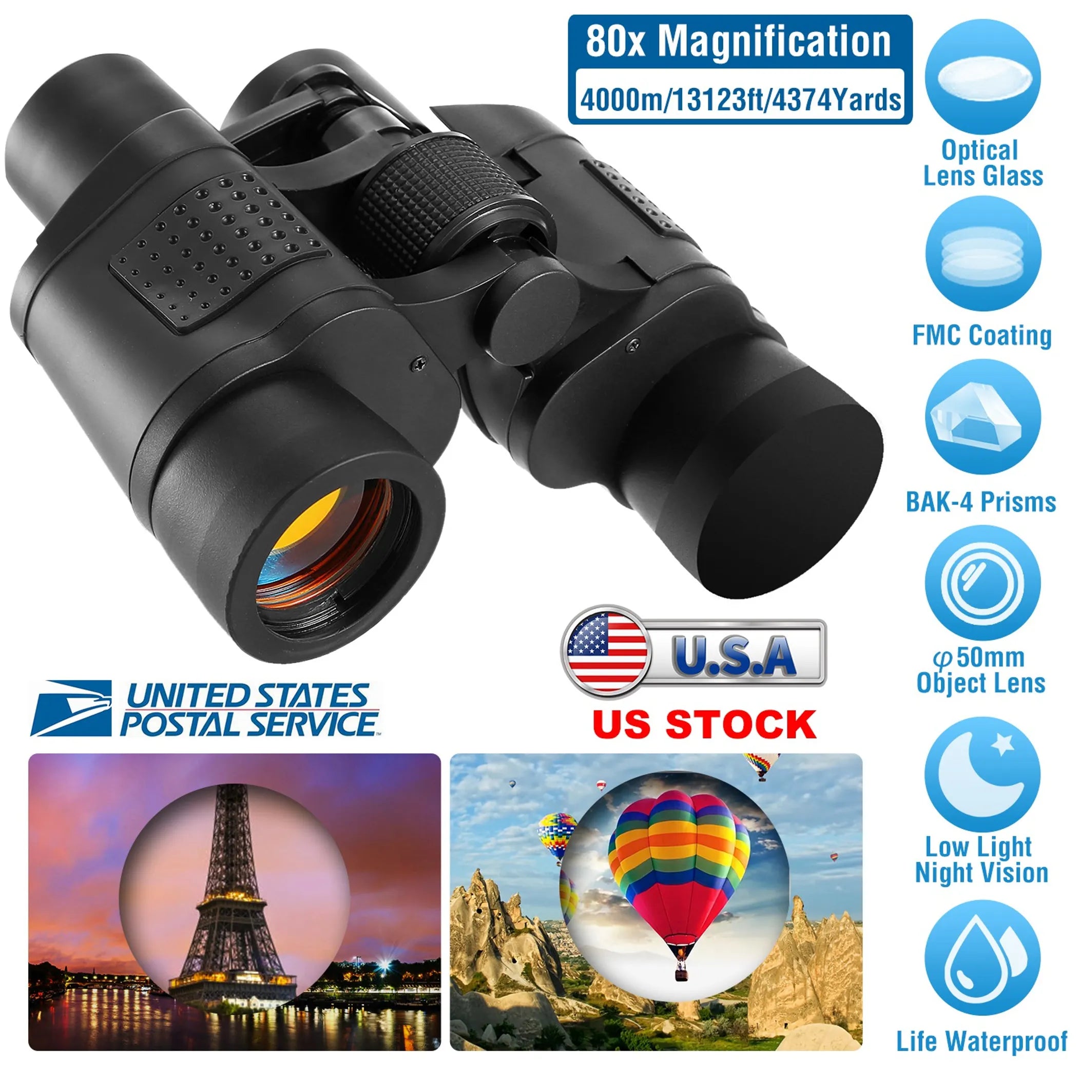 Portable HD Binoculars with FMC Lens Low Light