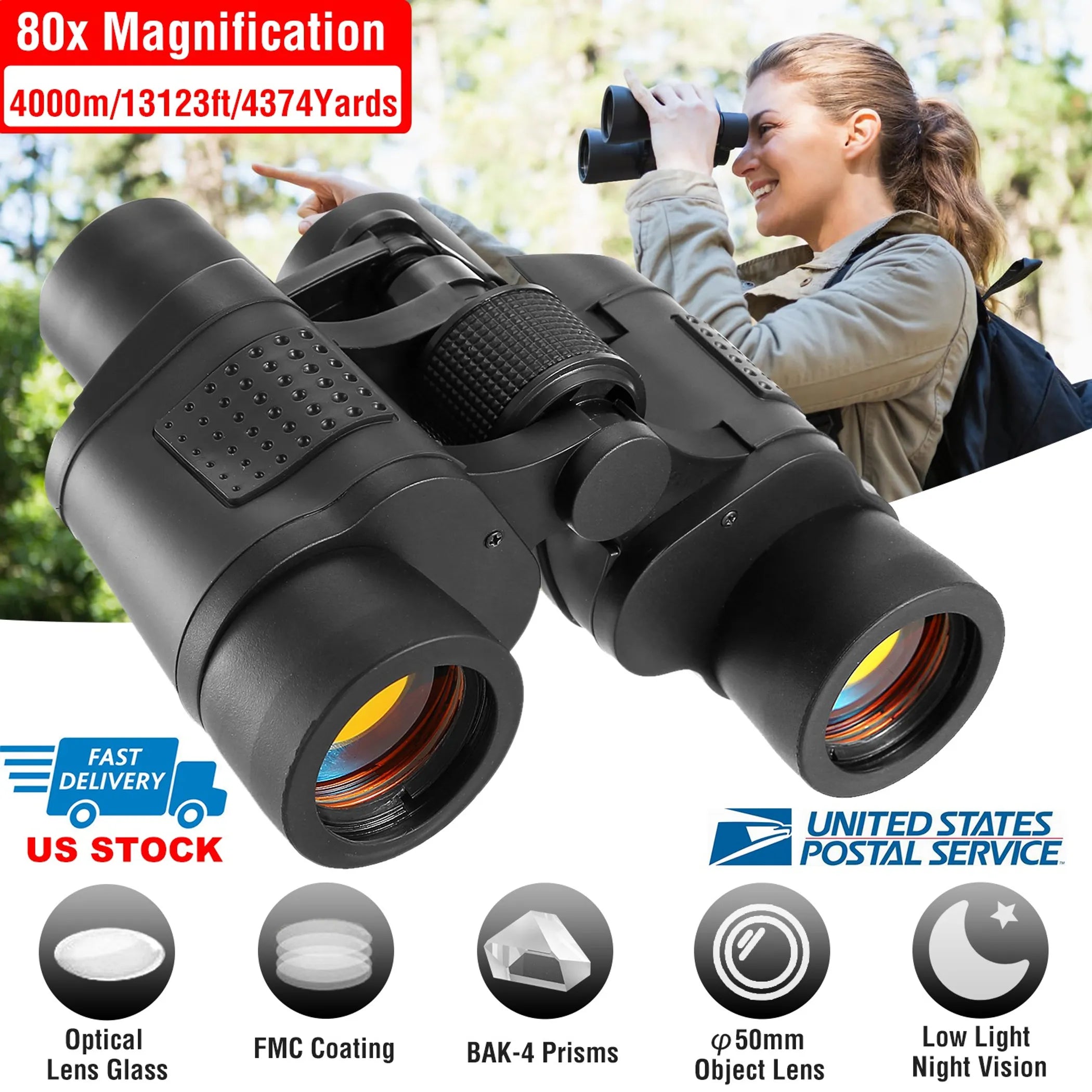 Portable HD Binoculars with FMC Lens Low Light